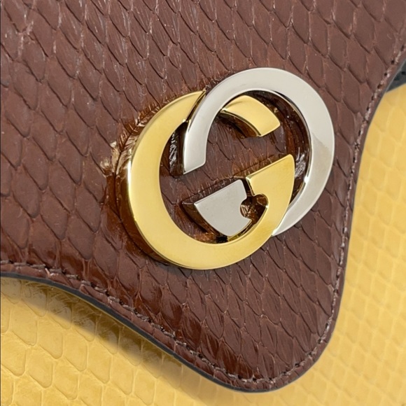 Gucci GG Interlocking Logo Python Medium 3 Compartments Brown/ Black/Beige Purse - Picture 11 of 16